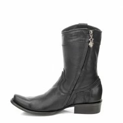 Men Cuadra Black Dubai Toe Leather Ankle Boot