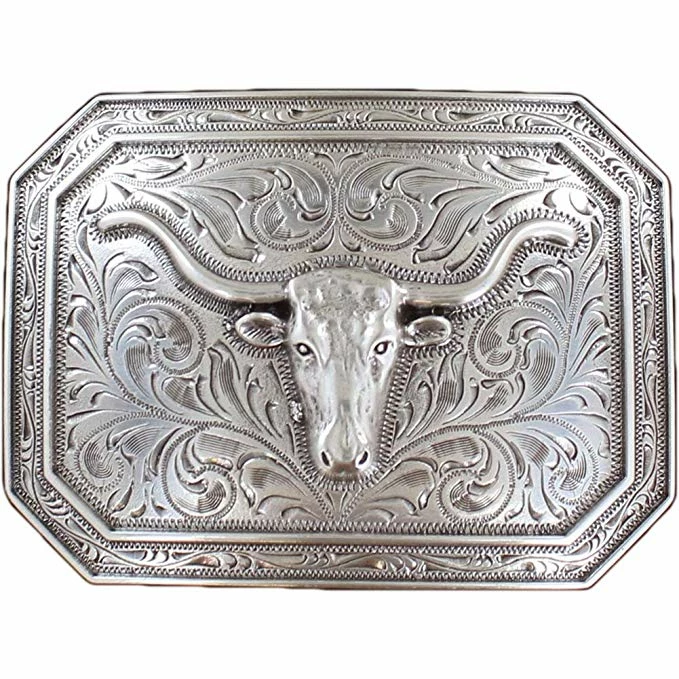 Guadalajara Western Wear Ariat Men's Longhorn Motif Rectangle Buckle, Silver, OS 3 Guadalajara Western Wear Ariat Men's Longhorn Motif Rectangle Buckle, Silver, OS