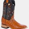 Guadalajara Western Wear White Diamond Caiman Belly Square Toe Men's Boots - Cognac