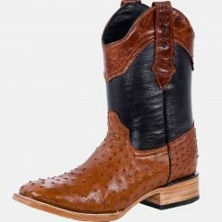 Guadalajara Western Wear White Diamond Avestruz Men's Wide Square Toe Boots - Cognac
