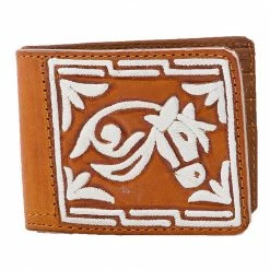 Guadalajara Western Wear White Diamond Piteada Leather Wallet - Cafe
