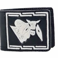 Guadalajara Western Wear Accessories White Diamond Piteada Leather Wallet - Negro