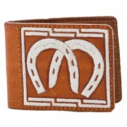 Guadalajara Western Wear Accessories White Diamond Piteada Leather Wallet - Cafe