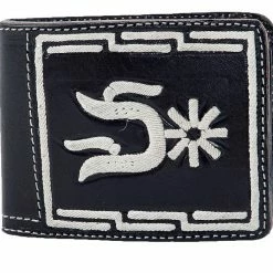 Guadalajara Western Wear White Diamond Piteada Leather Wallet - Negro