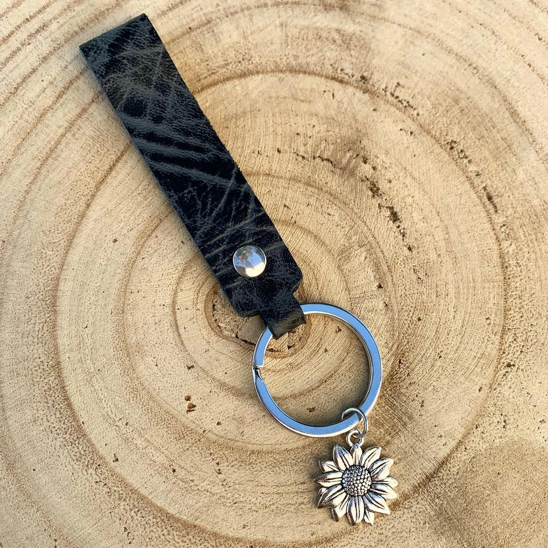 Guadalajara Western Wear Black Western Tooled Sunflower Keychain 3 Guadalajara Western Wear Black Western Tooled Sunflower Keychain