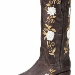 Guadalajara Western Wear White Diamond Brown/White Floral Snip Toe Women Boot