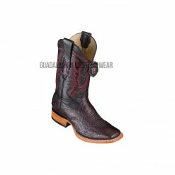 Guadalajara Western Wear Los Altos Black Cherry Ostrich Belly Wide Square Toe Cowboy Boots