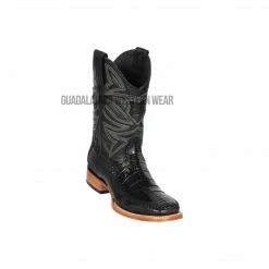 Guadalajara Western Wear Men Los Altos Black Caiman Belly & Deer Wide Square Toe Cowboy Boots