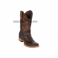 Guadalajara Western Wear Los Altos Faded Brown Caiman Belly & Deer Wide Square Toe Cowboy Boots Men
