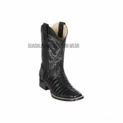 Guadalajara Western Wear Men Los Altos Black Caiman Tail Wide Square Toe Cowboy Boots