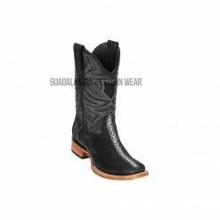 Guadalajara Western Wear Men Los Altos Black Rowstone Stingray & Deer Wide Square Toe Cowboy Boots
