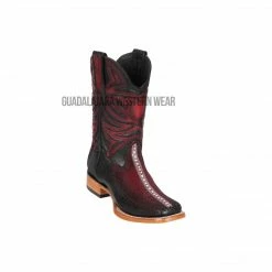 Guadalajara Western Wear Men Los Altos Faded Burgundy Rowstone Stingray & Deer Wide Square Toe Cowboy Boots