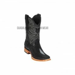 Guadalajara Western Wear Men Los Altos Black Single Stone Stingray & Deer Wide Square Toe Cowboy Boots