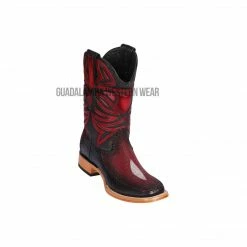 Guadalajara Western Wear Los Altos Faded Burgundy Single Stone Stingray & Deer Wide Square Toe Cowboy Boots Men
