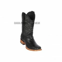 Guadalajara Western Wear Los Altos Black Ostrich & Deer Wide Square Toe Cowboy Boots