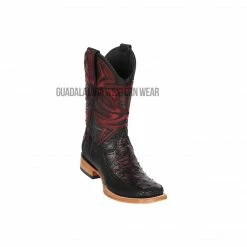 Guadalajara Western Wear Los Altos Black Cherry Ostrich & Deer Wide Square Toe Cowboy Boots Men