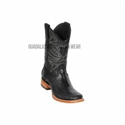 Guadalajara Western Wear Los Altos Black Ostrich Leg & Deer Wide Square Toe Cowboy Boots Men