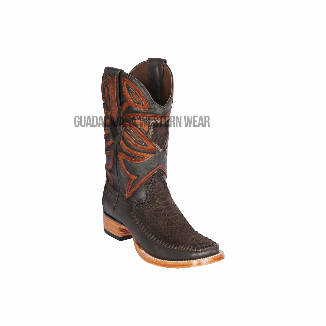 Guadalajara Western Wear Los Altos Brown Suede Python & Deer Wide Square Toe Cowboy Boots 3 Guadalajara Western Wear Los Altos Brown Suede Python & Deer Wide Square Toe Cowboy Boots