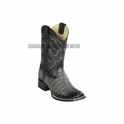 Guadalajara Western Wear Los Altos Faded Grey Caiman Tail Wide Square Toe Cowboy Boots Men