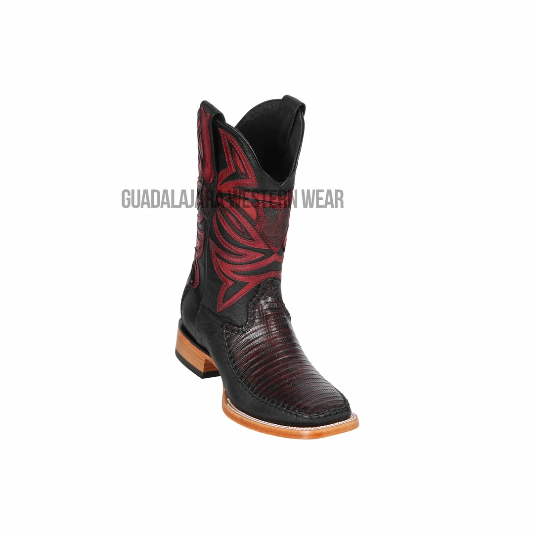 Guadalajara Western Wear Los Altos Black Cherry Teju & Deer Wide Square Toe Cowboy Boots Men 3 Guadalajara Western Wear Los Altos Black Cherry Teju & Deer Wide Square Toe Cowboy Boots Men