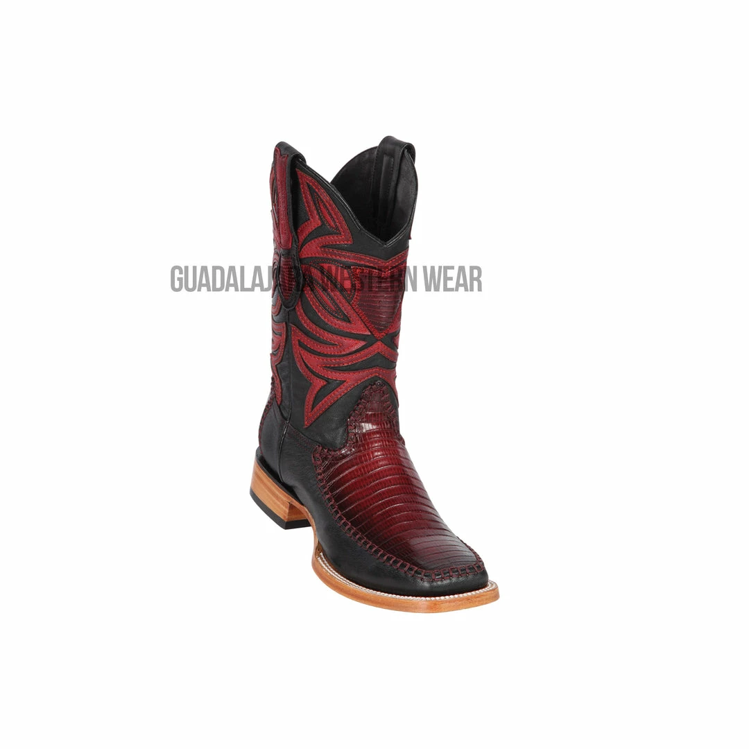 Guadalajara Western Wear Men Los Altos Faded Burgundy Teju & Deer Wide Square Toe Cowboy Boots 3 Guadalajara Western Wear Men Los Altos Faded Burgundy Teju & Deer Wide Square Toe Cowboy Boots