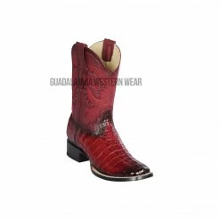 Guadalajara Western Wear Los Altos Faded Burgundy Caiman Tail Wide Square Toe Cowboy Boots Men