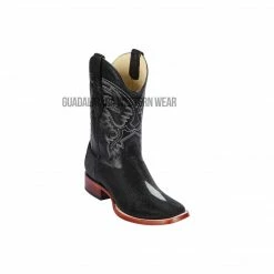 Guadalajara Western Wear Men Los Altos Black Stingray Single Stone Wide Square Toe Cowboy Boots