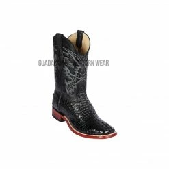 Guadalajara Western Wear Los Altos Black Caiman Hornback Wide Square Toe Cowboy Boots Men