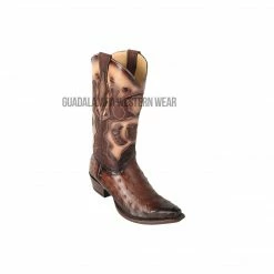 Guadalajara Western Wear Los Altos Faded Brown Ostrich Snip Toe Cowboy Boots