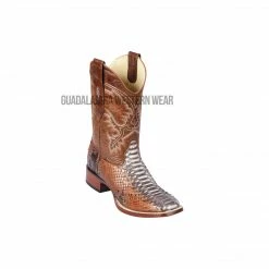 Guadalajara Western Wear Los Altos Rustic Cognac Python Wide Square Toe Cowboy Boots Men