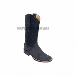 Guadalajara Western Wear Los Altos Sanded Black Teju Wide Square Toe Cowboy Boots Men