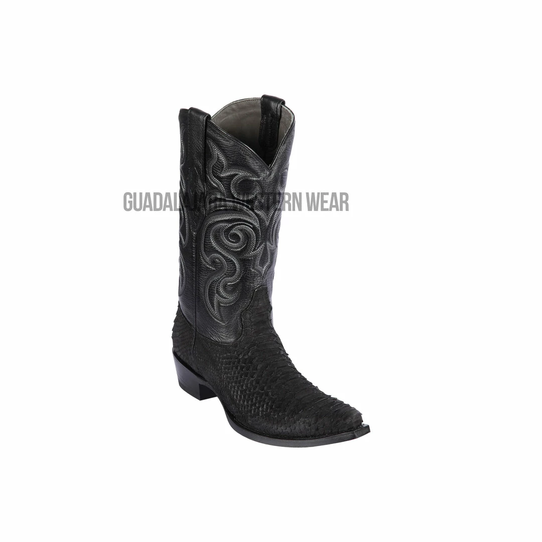 Guadalajara Western Wear Los Altos Black Suede Finish Python Snip Toe Cowboy Boots 3 Guadalajara Western Wear Los Altos Black Suede Finish Python Snip Toe Cowboy Boots