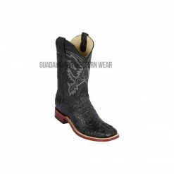 Guadalajara Western Wear Los Altos Black Greasy Finish Caiman Hornback Wide Square Toe Cowboy Boots Men