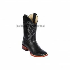 Guadalajara Western Wear Men Los Altos Black Pull Up Wide Square Toe Cowboy Boots