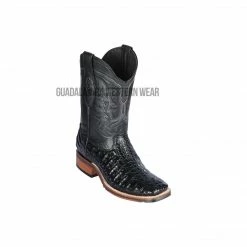 Guadalajara Western Wear Los Altos Black Caiman Flank Wide Square Toe Cowboy Boots Men