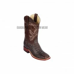 Guadalajara Western Wear Los Altos Brown Greasy Finish Caiman Hornback Wide Square Toe Cowboy Boots Men