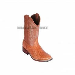 Guadalajara Western Wear Los Altos Cognac Caiman Flank Wide Square Toe Cowboy Boots