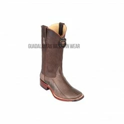 Guadalajara Western Wear Los Altos Greasy Finish Brown Ostrich Leg Wide Square Toe Cowboy Boots