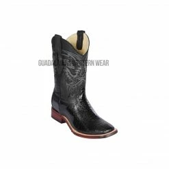 Guadalajara Western Wear Los Altos Black Ostrich Leg Wide Square Toe Cowboy Boots