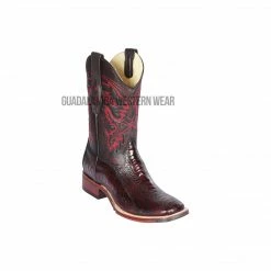 Guadalajara Western Wear Los Altos Black Cherry Ostrich Leg Wide Square Toe Cowboy Boots