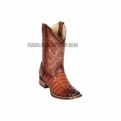 Guadalajara Western Wear Los Altos Faded Cognac Caiman Tail Wide Square Toe Cowboy Boots Men