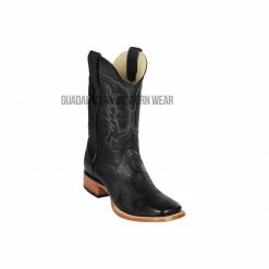 Guadalajara Western Wear Los Altos Black Ostrich Belly Wide Square Toe Cowboy Boots