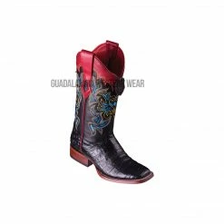 Guadalajara Western Wear Los Altos Black Caiman Belly Wide Square Toe Women Western Boot