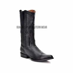 Guadalajara Western Wear Cuadra Black Deer With Side Zipper Semi Oval Toe Cowboy Boots