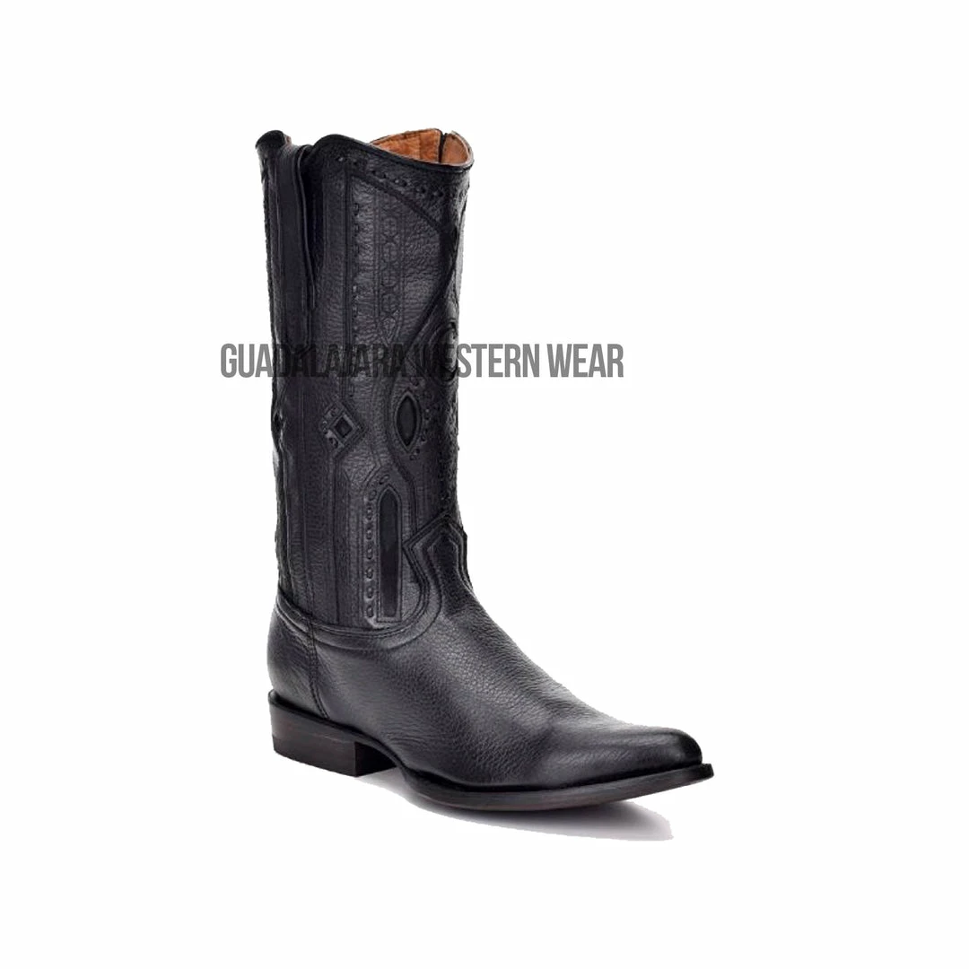 Guadalajara Western Wear Cuadra Black Deer With Side Zipper Semi Oval Toe Cowboy Boots 3 Guadalajara Western Wear Cuadra Black Deer With Side Zipper Semi Oval Toe Cowboy Boots