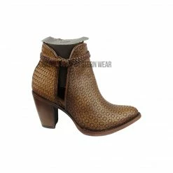 Cuadra Brown Laser Woven Round Toe Ankle Women Boot