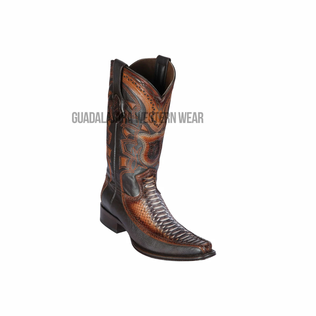 Guadalajara Western Wear Los Altos Rustic Cognac Python & Deer European Square Toe Cowboy Boots 3 Guadalajara Western Wear Los Altos Rustic Cognac Python & Deer European Square Toe Cowboy Boots