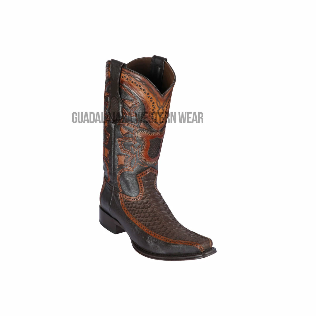 Guadalajara Western Wear Men Los Altos Suede Brown Python & Deer European Square Toe Cowboy Boots 3 Guadalajara Western Wear Men Los Altos Suede Brown Python & Deer European Square Toe Cowboy Boots