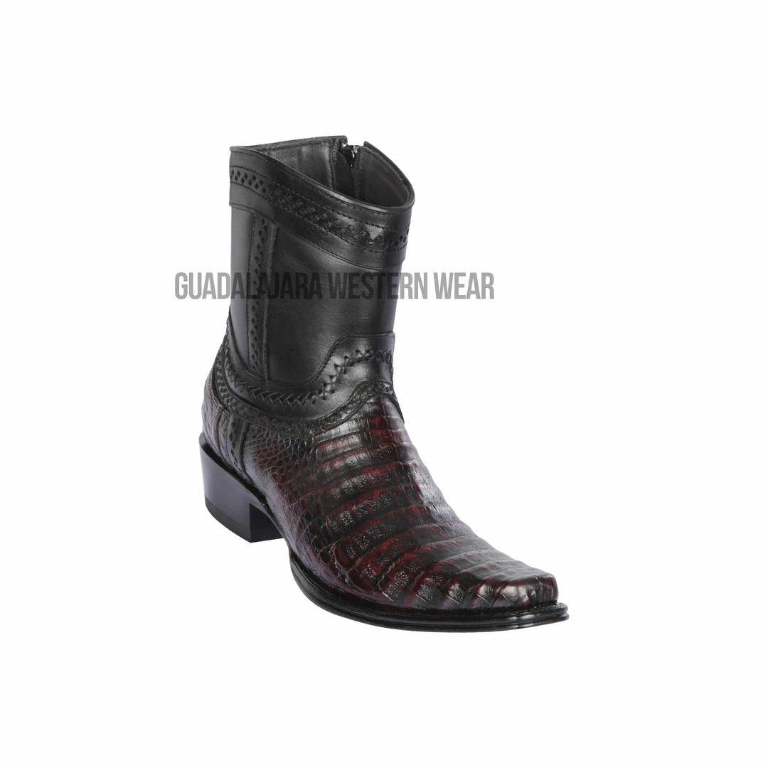 Guadalajara Western Wear Los Altos Black Cherry Caiman Belly European Square Toe Ankle Boot 3 Guadalajara Western Wear Los Altos Black Cherry Caiman Belly European Square Toe Ankle Boot