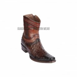 Guadalajara Western Wear Los Altos Faded Brown Ostrich European Square Toe Ankle Boot